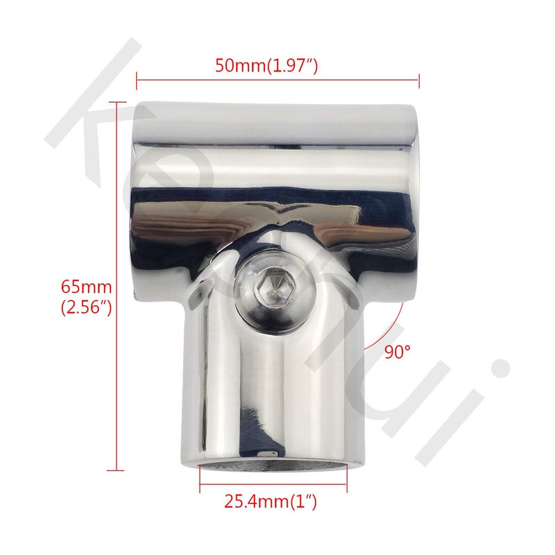 keehui Heavy Duty 316SS Boat Hand Rail Fitting- Polished 90 Degree T/Tee Hinged/Split Fitting 1" Tube - Image 2